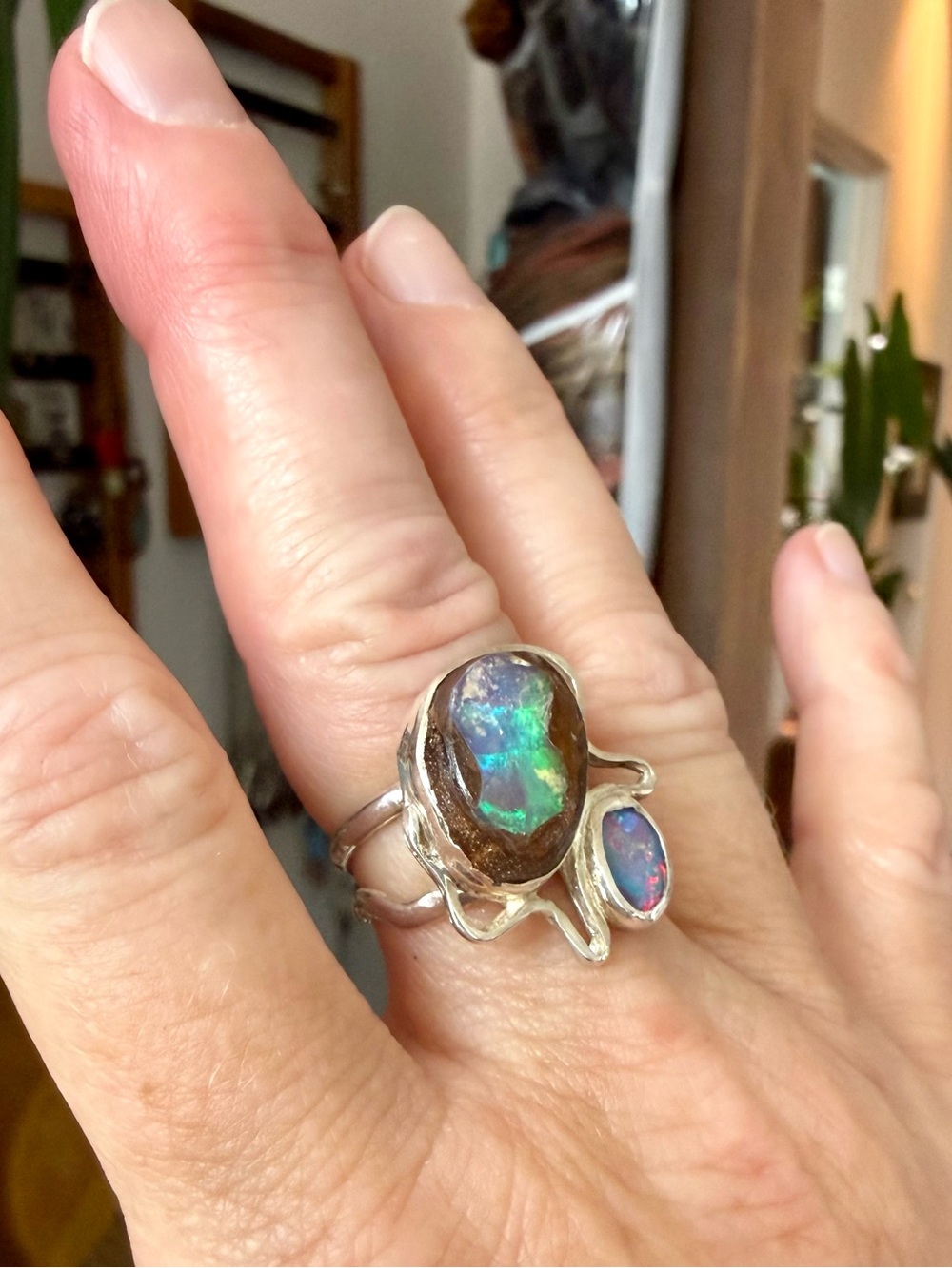 Luminous Mixed Opal and Silver Ring, Size 7